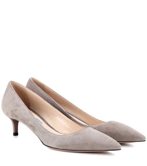 prada beige suede pumps|Prada kitten heel boots.